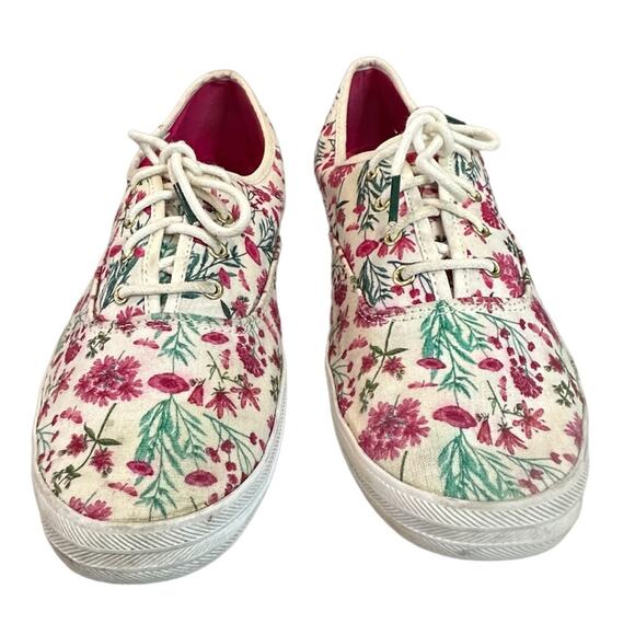 Keds floral canvas shoes pink flowers green leaves lace up size 8 - Picture 2 of 6